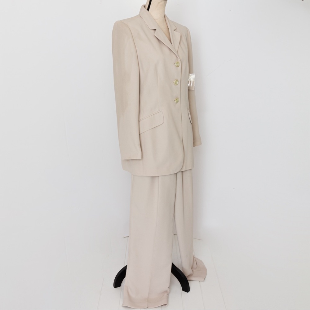 Vintage 90s pantsuit minimalist monochromatic khaki Worthington 10 - Picture 3 of 16